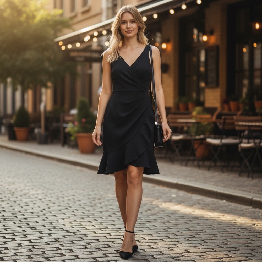 EUC The Vanity Room Navy Blue Ruffle Hem Dress Size Medium